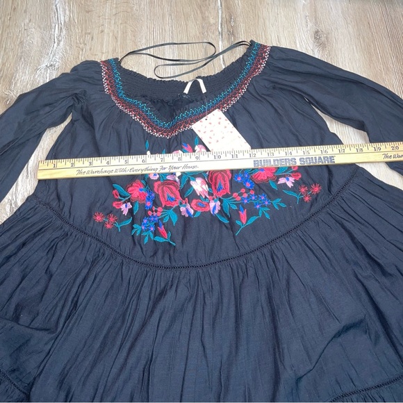 Free People Women’s Small Sunbeam Off The Shoulder Dress Embroidered Black Boho - Picture 15 of 15